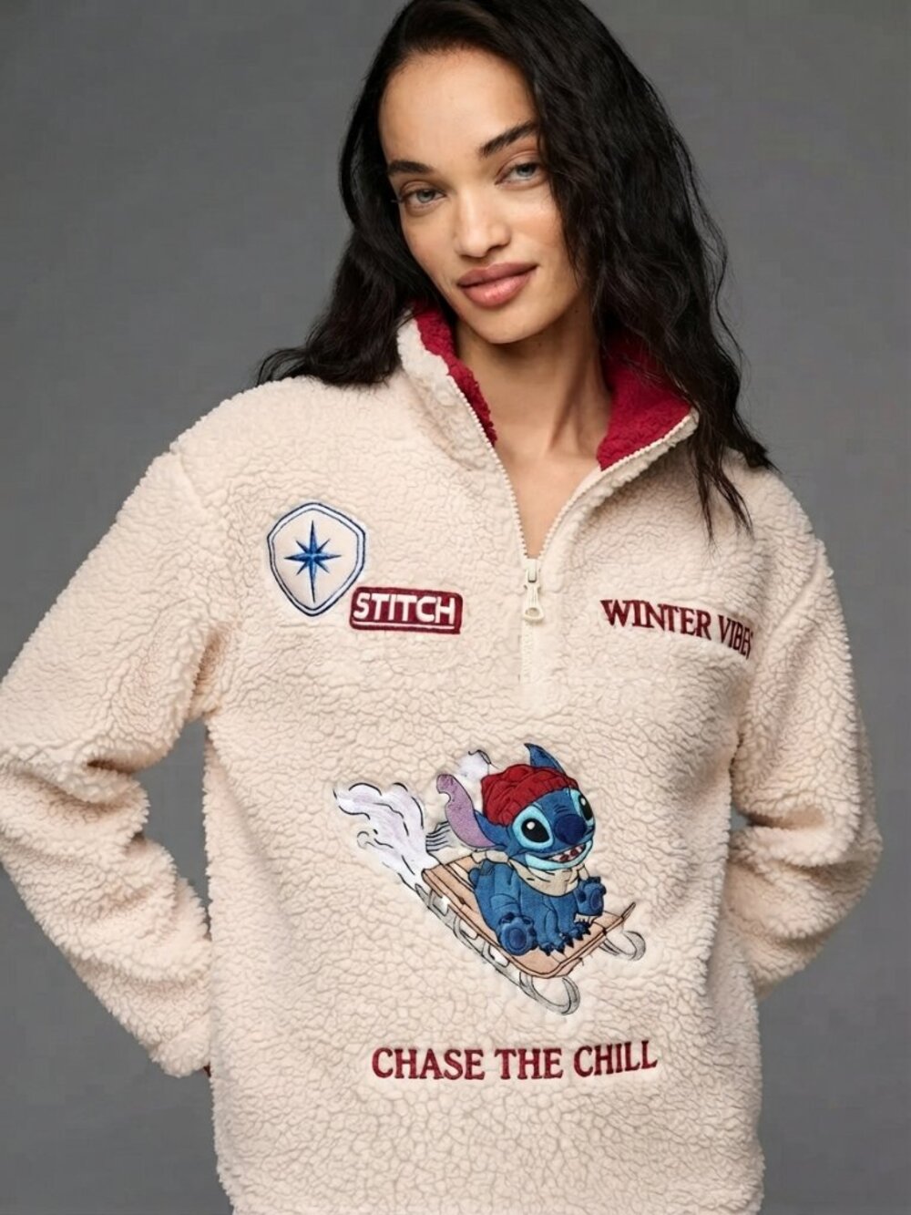 Winter Vibes Fleece Pullover Jacket - Cream